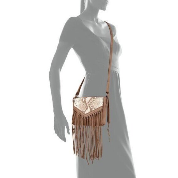 Kooba Leather Handbag Bag Brown Python Fringe Logo New Womens Cross body Snake - Picture 1 of 8